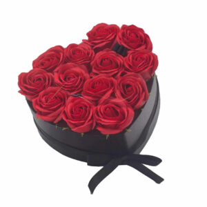 Red Rose Soap Bouquet in Heart Shaped Basket
