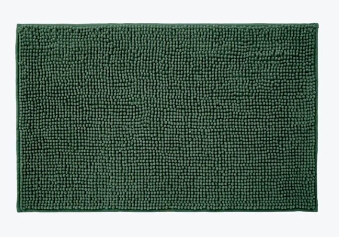 Tapete de Banho Verde Escuro com Bolas de Chenille - Microfibra Super Macia e Antiderrapante
