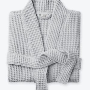 Roupão de Banho Unissexo Cinza com Textura Waffle