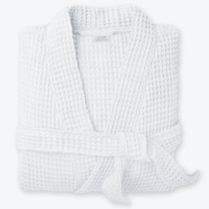 Roupão de banho unissexo branco com textura waffle