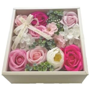 Caixa de Flores em Sabonete Rosa e Laranja